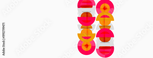 Abstract geometric shapes, stacked vertically. Pink, orange hues dominate composition. Minimalist design, clean lines present.