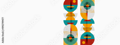 Abstract geometric shapes, vibrant colors, vertical arrangement. Minimalist design, clean lines, modern aesthetic. Simple composition, bold forms.