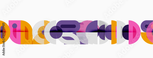 Abstract colorful design features overlapping circles, creating text. Modern aesthetic, vibrant hues, simple geometry.