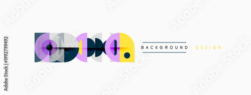 Abstract geometric shapes overlap, creating colorful design. Minimalist style with purple, teal, navy hues. Clean background present.