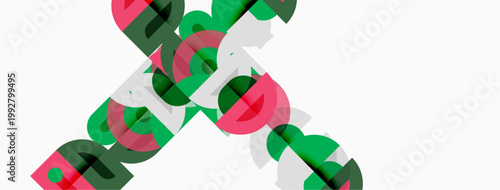 Abstract design features overlapping colorful blocks. Red, green, gray hues create dynamic composition. Minimalist aesthetic, modern style.