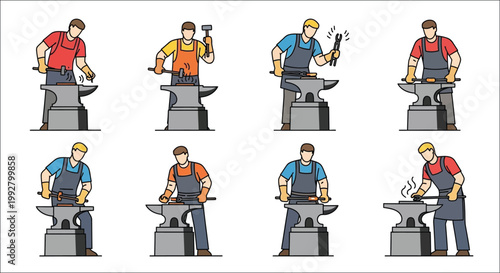 Blacksmiths at work a series of illustrations depicting various forging processes