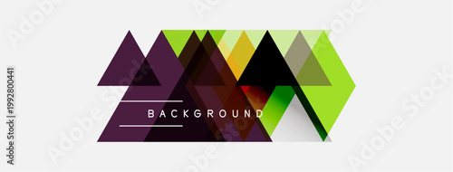 Abstract geometric shapes form modern background. Dark, purple, green hues dominate design. Minimalist aesthetic, clean lines present.