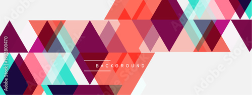 Abstract geometric pattern. Triangles overlap, creating vibrant color blocks. Modern design with pink, teal, purple hues. Minimalist style.