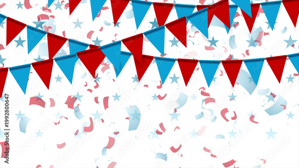 Obraz premium Red and blue party flags abstract USA background with confetti
