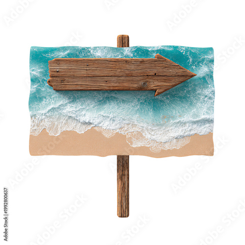 Professional Isolated Beach Sign with Arrow for Seaside Destination