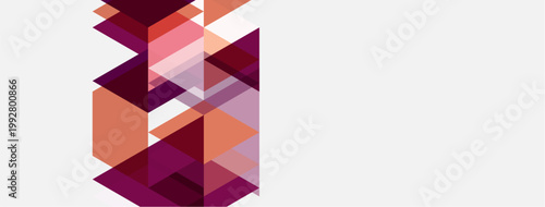 Abstract geometric design. Pink, plum, peach triangles form vertical column against white background. Minimalist, modern aesthetic.
