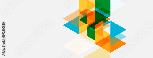 Abstract geometric shapes overlap, creating dynamic composition. Warm, cool colors blend, forming modern visual experience.