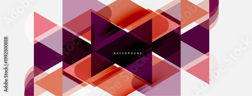 Abstract geometric shapes overlap, creating dynamic visual effect. Warm colors dominate composition, with purple accents. Modern design.