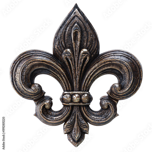 Fleur-de-lis Ornament in Bronze Metal Texture Isolated for Design Projects
