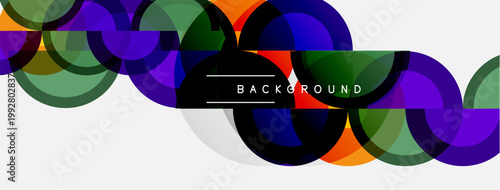 Abstract colorful circles overlap. Modern design features vibrant hues, creating dynamic visual effect. Text reads background.