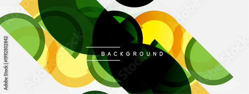 Abstract geometric shapes overlap. Green, yellow, black colors create dynamic composition. Modern design element for backgrounds.
