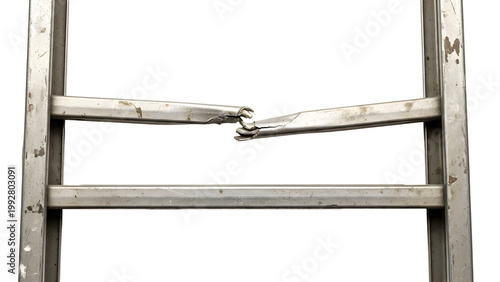 Broken ladder rung close up showing damage and potential danger.