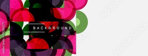 Abstract colorful circles overlap, creating dynamic visual texture. White space provides contrast, suitable for text placement.