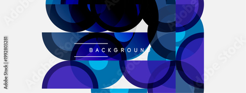 Abstract circles overlap, creating vibrant blue gradients. White space surrounds design, text reads background. Modern, minimalist aesthetic.