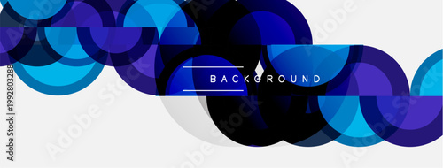 Abstract circles overlap, creating dynamic blue gradient pattern. White background provides contrast, text reads background. Modern design element.