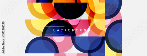 Abstract colorful circles overlap, creating dynamic visual texture. Background text reads background. Simple geometric shapes dominate composition.