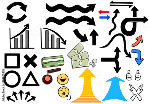 手書風のいろんな矢印とお金関係
