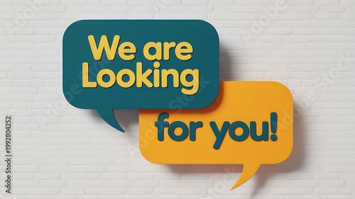 Recruitment, job search, speech bubbles, employment concept, colorful text