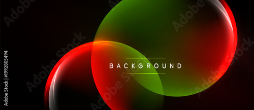 Abstract design features overlapping vibrant circles. Red, green hues blend against dark background. Text reads background. Modern, dynamic composition.