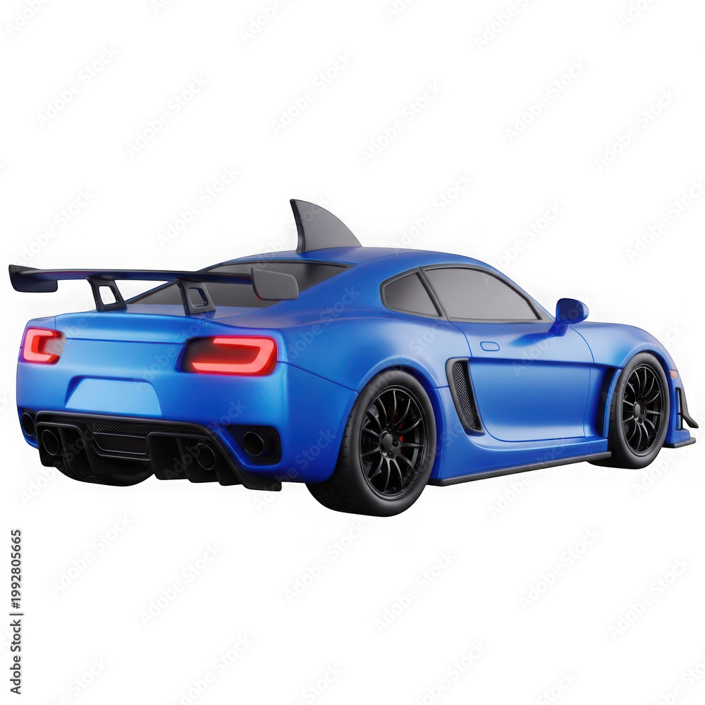 Obraz premium A blue sports car with a large wing on the back