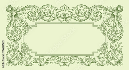 Ornate Green Frame Border with Floral Scrollwork