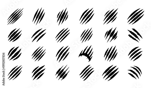 Claw mark scratches vector set with wild animal slash textures in black grunge style isolated on white background