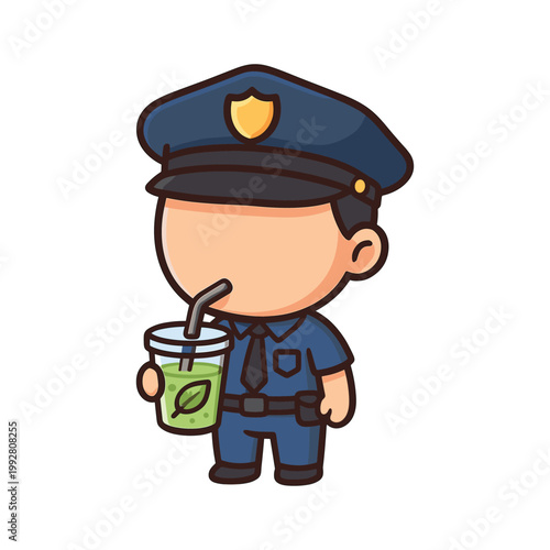 Cartoon police officer drinking green juice