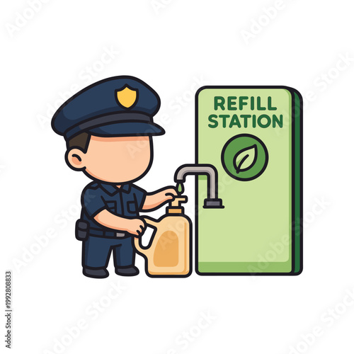 Police officer using eco refill station pump
