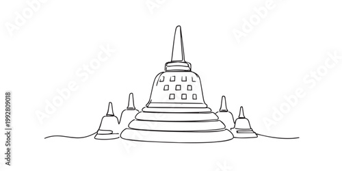 single line abstract temple stupa.continuous line drawing of sacred architecture.cultural heritage concept.minimal modern style.one line vector illustration.