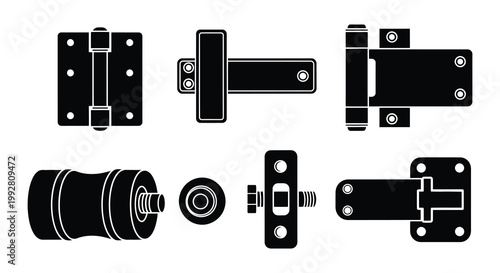 Variety of black door and cabinet lock hardware illustrations