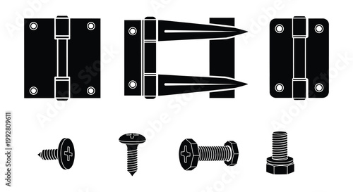 Variety of black door and cabinet lock hardware illustrations