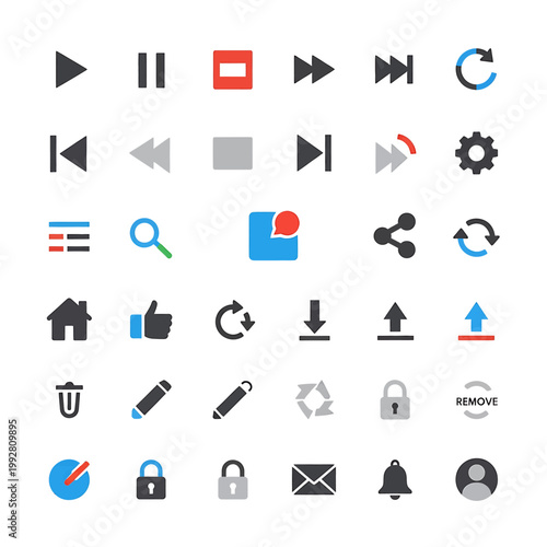 Foto Collection of various media control icons.
