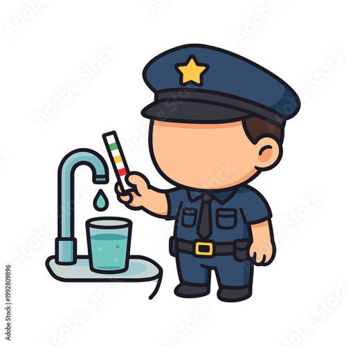 Police officer testing water quality with strip