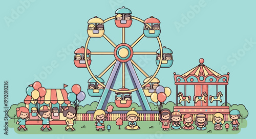 Ferris wheel amusement ride with colorful cabins.