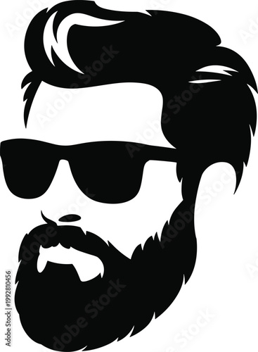 Stylish bearded man silhouette with sunglasses, modern male avatar vector illustration