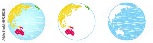 Scribble Doodle Drawn Globe World Rotating on Transparent Background Seamless Loop - Spinning Globe with Multicolor Continent detail Pencil Pen Sketch - Style 2