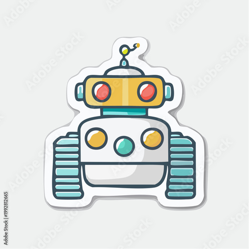 Cute cartoon robot sticker with tracks
