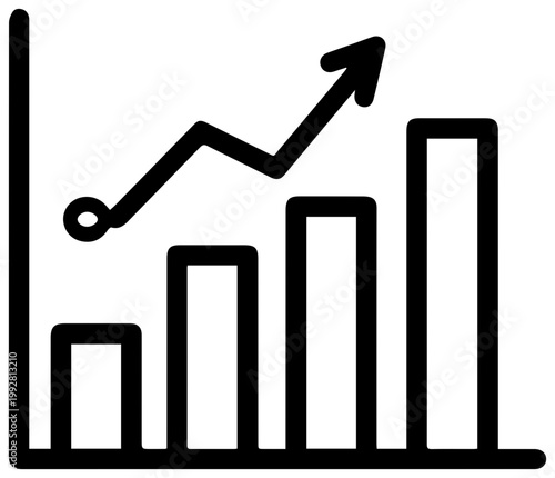 Clean line icon representing financial growth and upward trend on a bar chart with a rising arrow symbolizing progress success and positive development in business analytics
