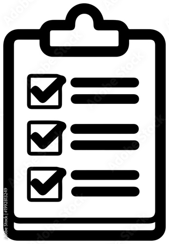 Clean line art icon representing a clipboard with three completed checklist items signifying task completion organization and project management in a professional business context