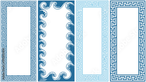 Set of blue and white decorative frames