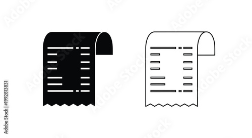Two simplistic depictions of receipt icons are presented in black and white showcasing transactional details high quality professional