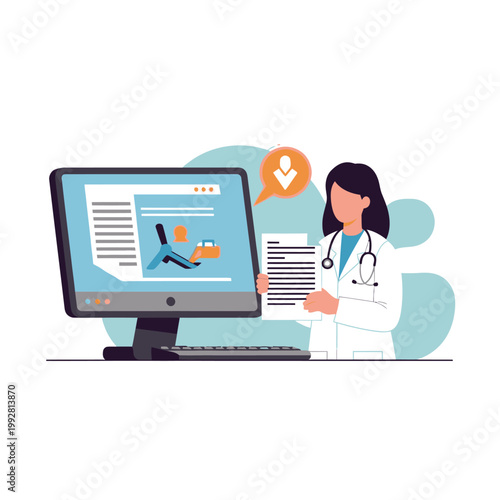 Doctor Using Computer for Online Consultation and Medical Records