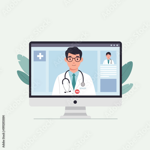 Doctor Video Call: Online Consultation with Healthcare Professional on Computer Screen