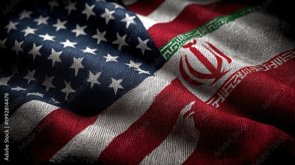 Obraz premium USA United States of America and Iran relations competition war crisis politic government,flag waving,nternational tension relation crude oil,symbolic display about relations,conflicts concept.