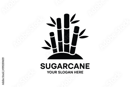Minimal sugarcane plant silhouette logo design for organic agriculture.