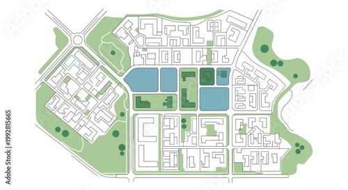 Modern Sustainable Urban Master Plan Vector Illustration for City Development and Architectural Design Projects