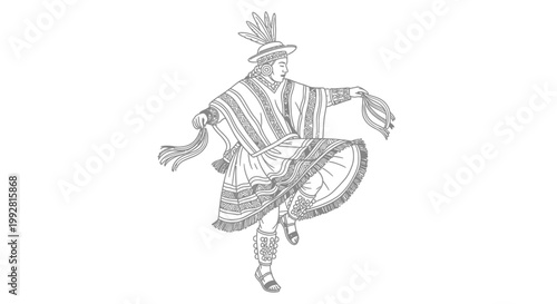 Peruvian Dancer Silhouette - Traditional Andean Costume, Festive Movement