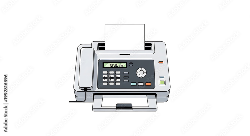 Fototapeta premium Modern multifunction printer on white desk with digital display and control panel