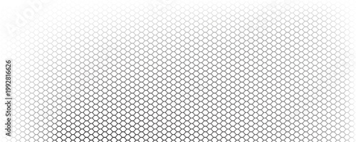 Fishing or soccer net. Repeated hexagon pattern. Black wired mesh texture isolated on white background. Metallic or fabric fence, cage or lattice structure. Vector graphic Illustration.